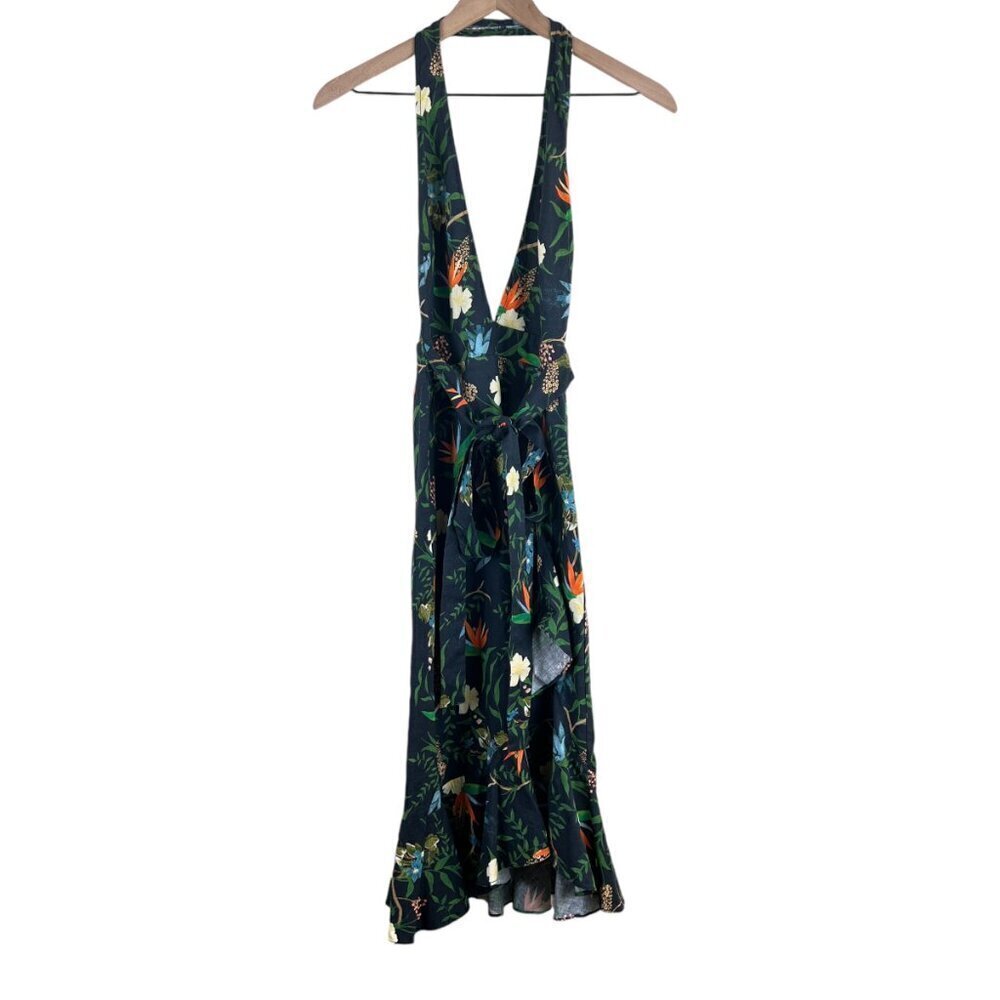 LPA Tropical Paradise Printed Linen Halter Hi Low Ruffle Dress - Picture 2 of 6